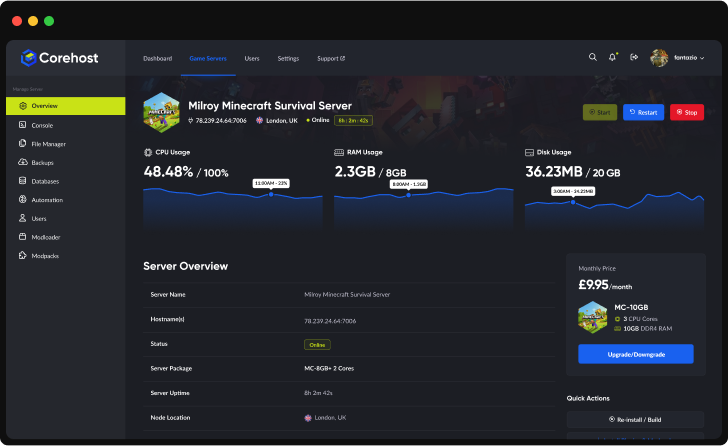 CorePanel dashboard screenshot